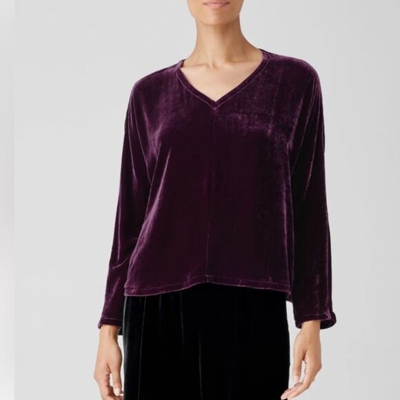 Eileen Fisher Tops - EILEEN FISHER The System Velvet V-Neck Top Long Sleeve Sweet Plum Size XL NWT